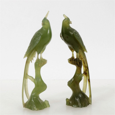 Image for Lot Pair Chinese Carved Hardstone Pheasants