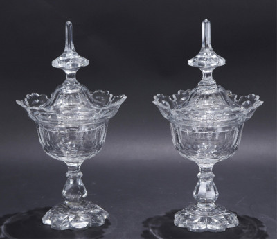 Image for Lot Pr Etched & Cut Glass Chestnut Urns, English/Irish