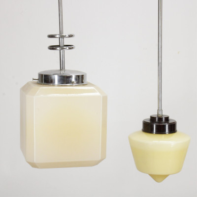 Image for Lot Art Deco Frosted Glass  Chrome Fixtures
