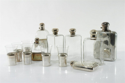 Image for Lot Vintage English Travel Flasks, Drinking Glasses