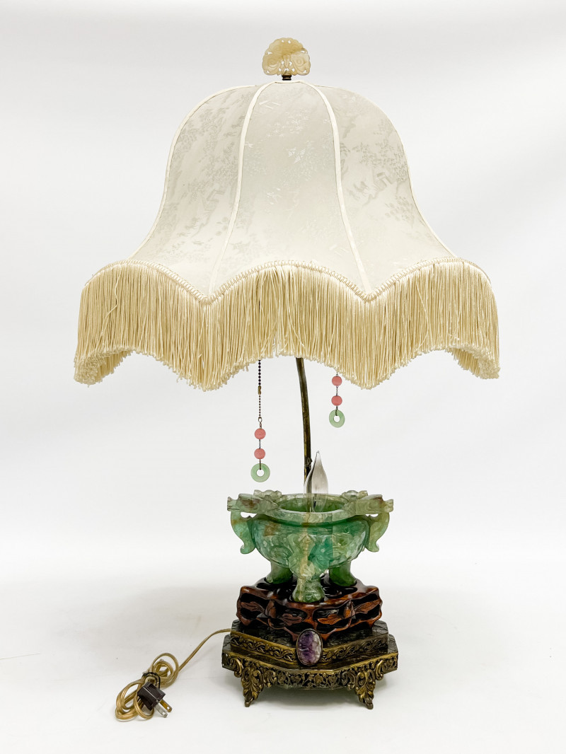 Chinese Carved Fluorite Tripod Censer, mounted as a lamp