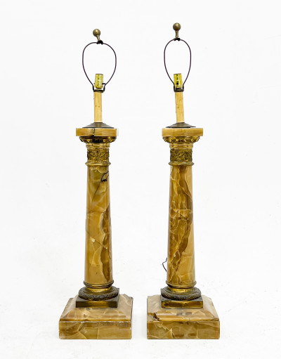 Image for Lot Pair of French Gilt-Metal and Onyx Pedestals, mounted as lamps
