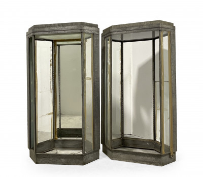 2 Art Deco Hammered Metal and Glass Vitrines
