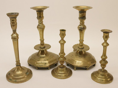 Image for Lot 5 English Brass Candlesticks 19th C