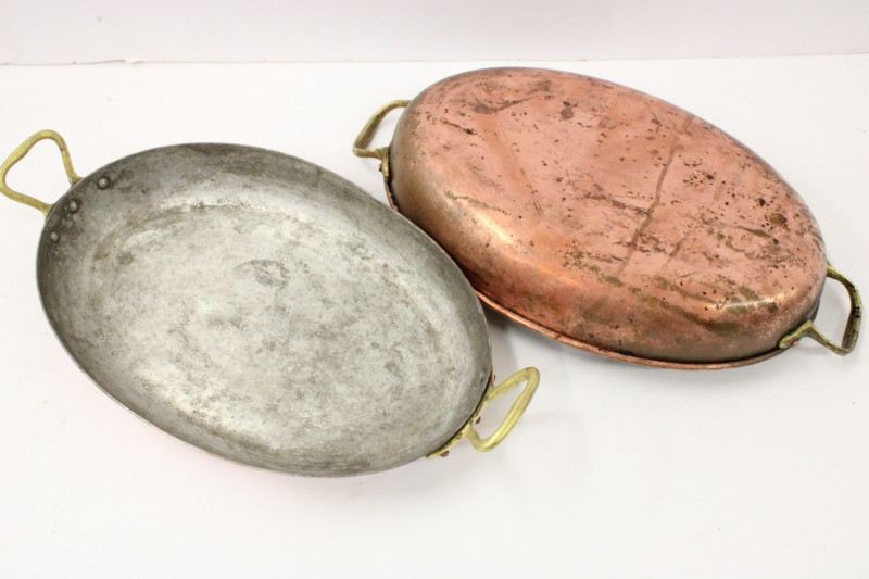 Image 4 of lot 2 Copper Roasting Pans &amp; 4 Copper Fish Pans