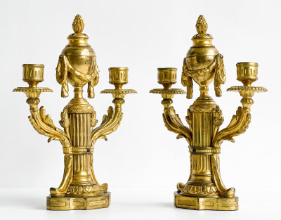 Pair of Louis XVI Gilt-Bronze Candelabra, in the manner of Jean-Charles Delafosse