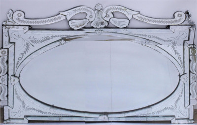 Image for Lot Venetian Etched Glass Overmantel Mirror