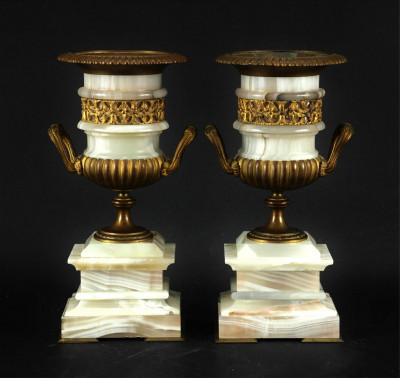 Image for Lot Pair of Classical Style Ormolu & Onyx Urns