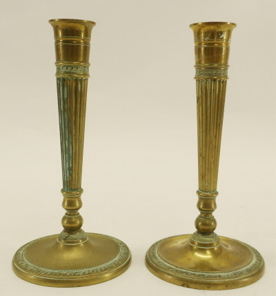 Image for Lot Pair of 19th C French Brass Candlesticks