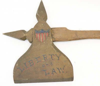 Image for Lot Folk Art Painted Ceremonial Axe &apos;Liberty  Law&apos;