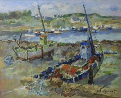 Title Alfred Chagniot - Fishing Boats on Beach / Artist