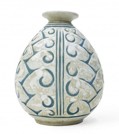 Image for Lot Grès Mougin Blue and White Vase