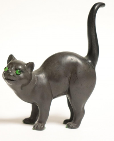 Image for Lot Wedgwood Black Basalt Cat with Glass Eyes