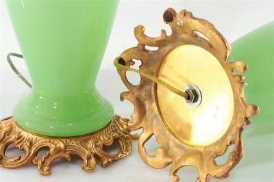 Pair Louis XV Style Brass & Green Opaline Glass