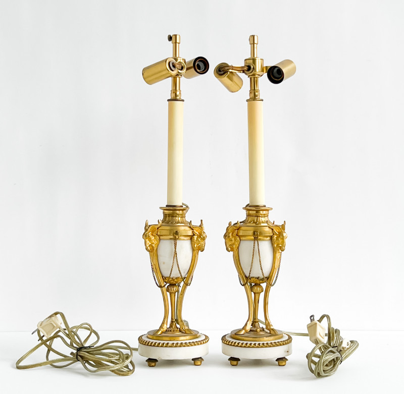 Pair of Louis XVI Ormolu-Mounted Marble Cassolettes, mounted as lamps