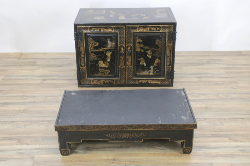 Image 7 of lot 20C Japanese Lacquered Two Door Chest On Stand