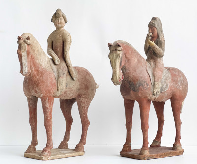 Image for Lot Two Chinese Painted Pottery Equestrian Figures
