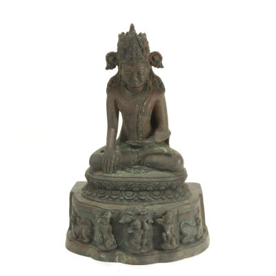 Image for Lot Nepalese Cast Bronze Sitting Buddha