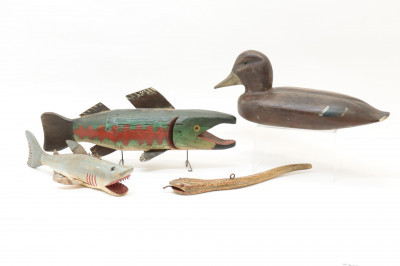 Image for Lot 4 Folk Art Animals Decoys Fish by JW Buttonow