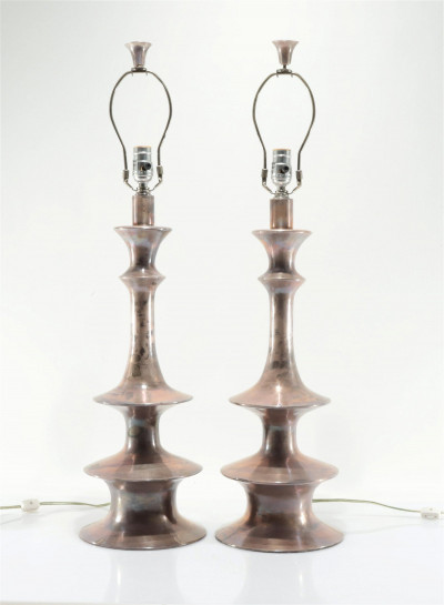 Title Pair Contemporary Silvered Metal Lamps / Artist