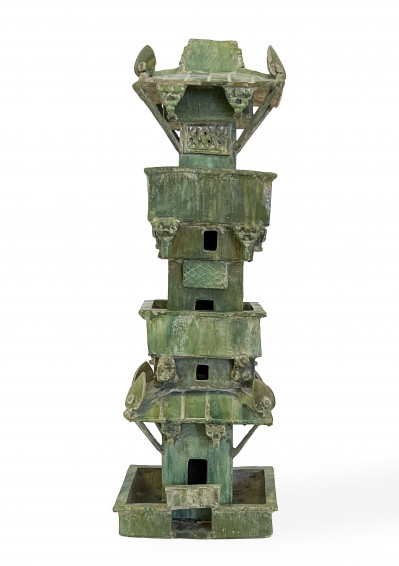 Chinese Large Green Glazed Pottery Model of a Watchtower