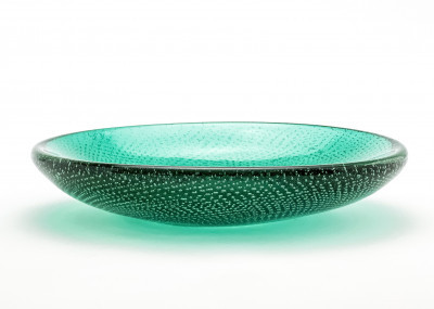 Title Seguso Italian Green Bullicante Glass Bowl / Artist