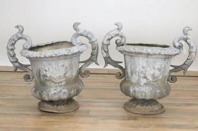 Image for Lot Pair English Cast Lead Urns 19th/20th C