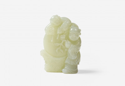 A Jade Carving of Boys and Drum 19th/20th Century