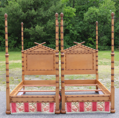 Title Pair Faux Bamboo Turned Cherry Twin Beds / Artist