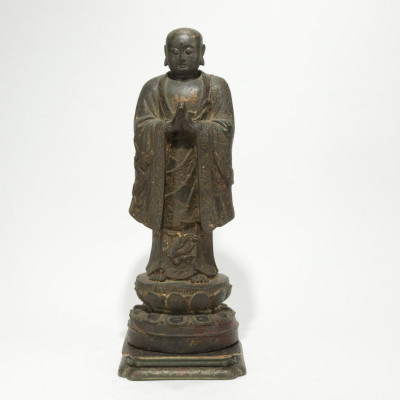 Image 1 of lot 16th C. Inscribed Chinese Bronze Monk
