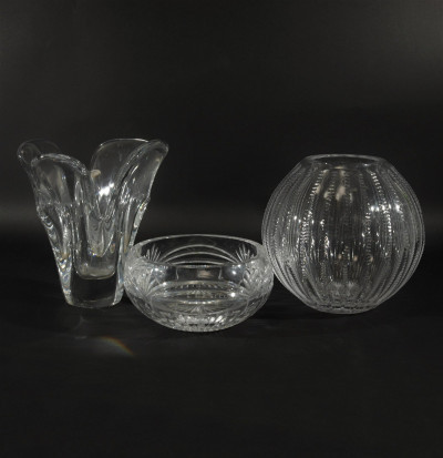 Image for Lot Baccarat Glass Vase & 2 Etched Glass Vases/Bowl