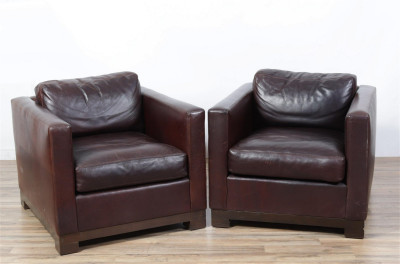 Image for Lot Pair Richter Chocolate Brown Leather Club Chairs