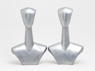 Geoffrey Beene Stylized Silver Mannequin Busts, Pair
