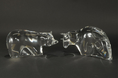 Image for Lot Steuben Bull and Bear Glass Figures