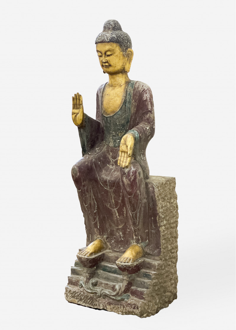 Chinese Large Painted Stone Figure of Buddha
