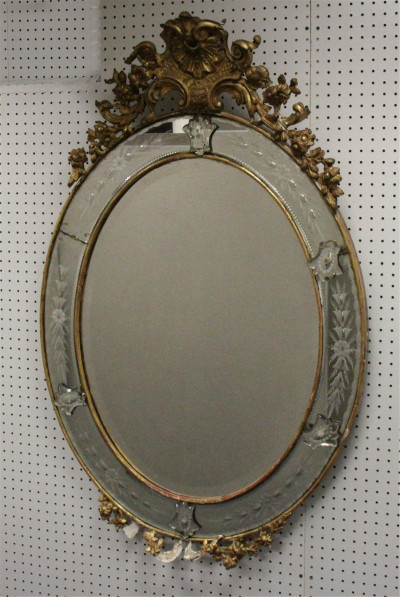 Image for Lot Rococo Style Etched Giltwood & Composition Mirror