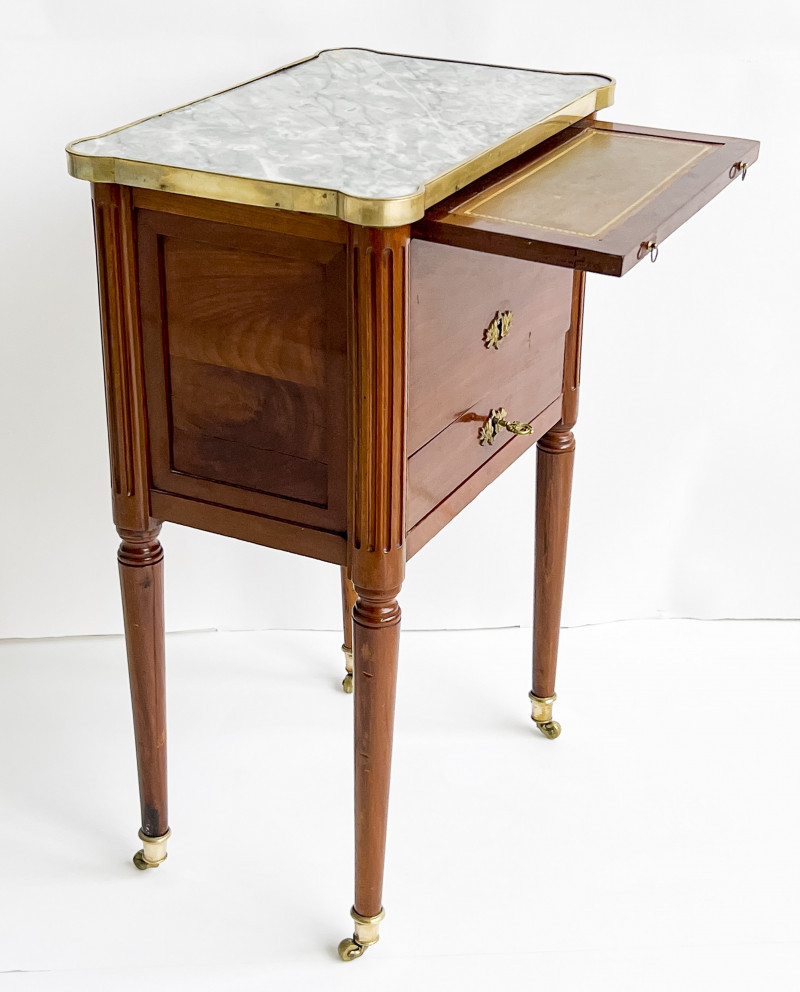 Louis XVI Style Fruitwood And Marble Night Table