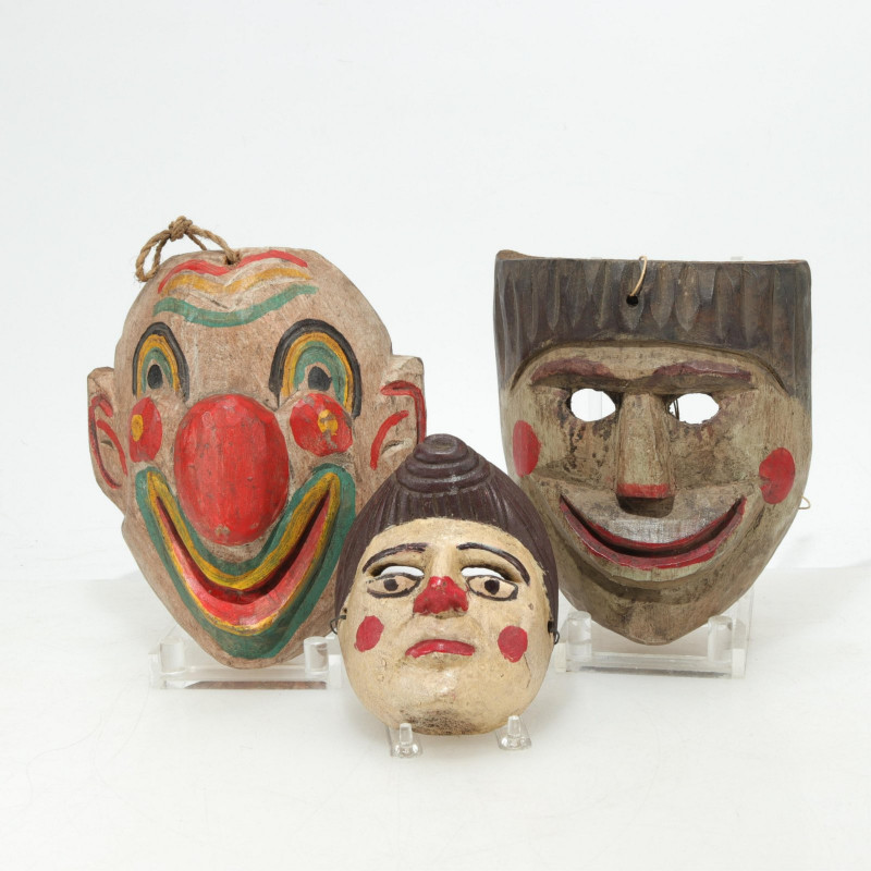 Image 1 of lot 3 Central American Painted Wood Clown Masks