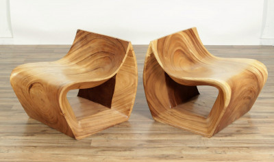 Image for Lot Pair of Indonesian Wood Loop Lounge Chairs