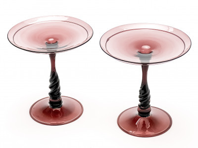Pair of Italian Soffiato Glass Compotes