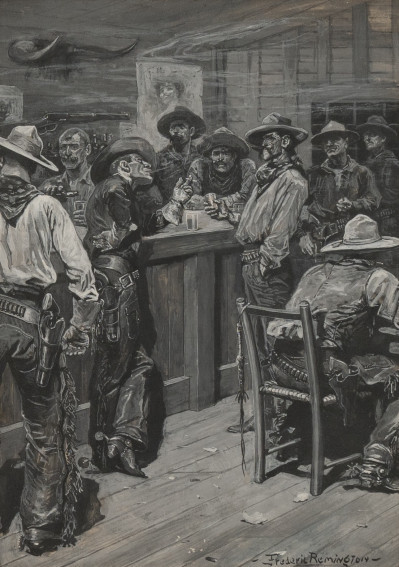 Frederic Remington (attributed) - Untitled (Cowboys at a bar)