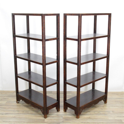 Image for Lot Pair Tall Chinese Style Fixed Shelf Stands