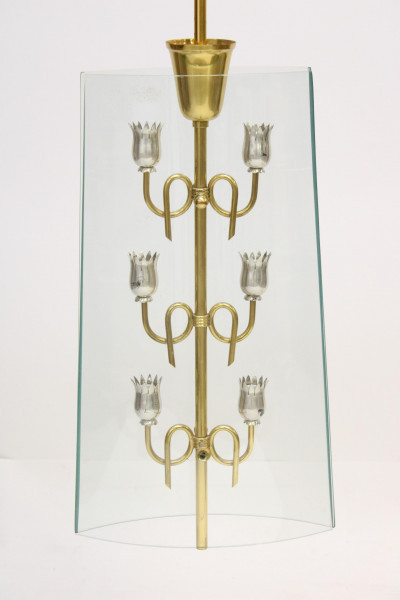 Image for Lot French Art Deco Brass & Nickel Plated Chandelier