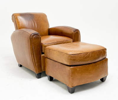 Image for Lot Mitchell Gold Leather Armchair and Ottoman