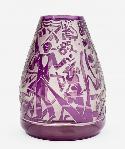 Image for Lot Cristalleries de Nancy Etched Amethyst Glass Vase