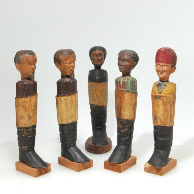 Image for Lot Set of 5 &apos;Nine Pin&apos; Folk Art Figures