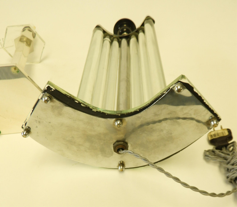 Image 5 of lot 2 Art Deco Glass & Nickel Pate Lamps