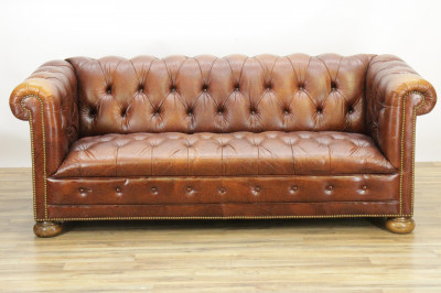 Image for Lot Shafer Bros. Leather Chesterfield Loveseat