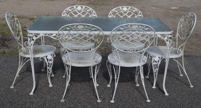 Woodard Chantilly Rose White Metal Table  6 Chairs