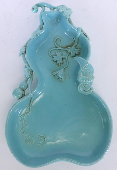 Image for Lot Turquoise Glazed Gourd Shaped Brush Washer